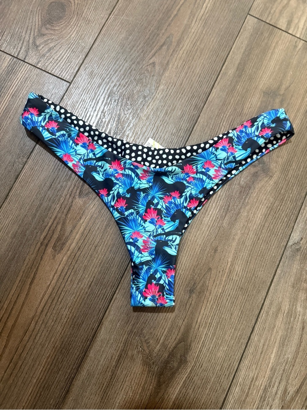 Maona Bikini Bottom Medium Reversible Tropical Floral Polka Dot Thong NWT